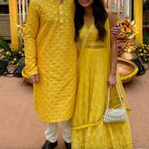 Yellow Embroidered 3-Piece Choli, Lehenga, Dupatta Set - Size XS